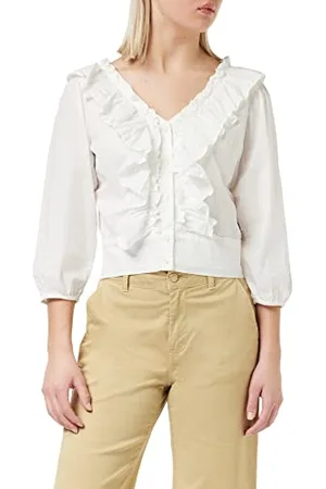 Wrangler Damska bluzka z falbanką Western, noszona biała, X-Small, Worred White, XS