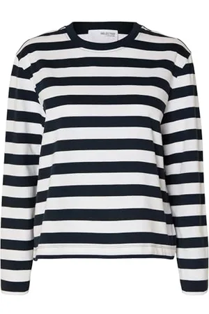 SELECTED Damska koszulka z długim rękawem Slfessential Ls Striped Boxy Tee Noos, , L