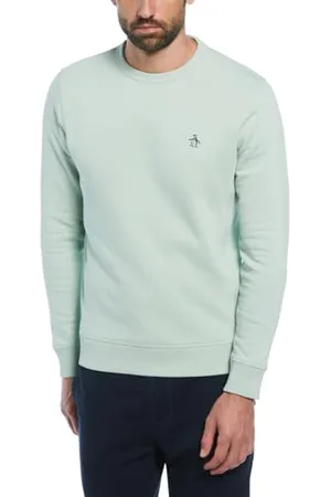 Original Penguin Bluza męska, naklejka Pete Bluza polarowa z bawełny organicznej, okrągły dekolt, zielona (Silt Green), S, , S