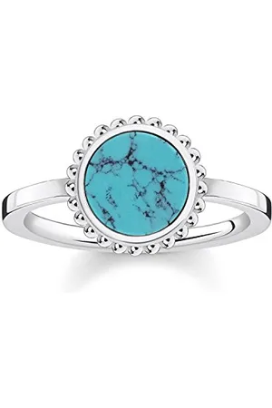 Thomas Sabo Damski pierścionek ze srebra wysokiej próby 925 z turkusowym połyskiem i kamieniem duszy - rozmiar O TR2186-404-17-54