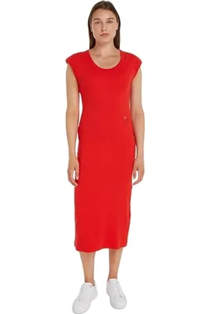 Tommy Hilfiger Damska czapka Slim Rib DRS MIDI Cap Sleeve Fierce Red S, , S