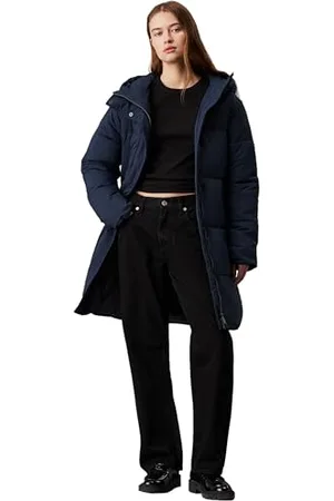 Calvin Klein Jeans Damski pasek z logo długi puchowy J20J224122, kurtka puchowa, niebieski, M, , M