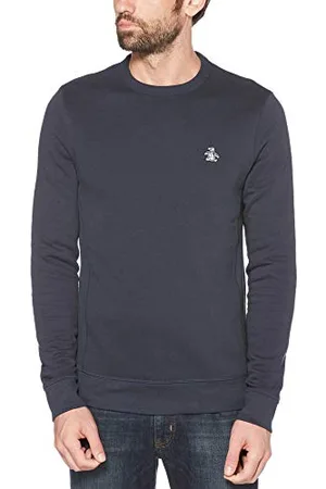 Original Penguin Bluza męska z okrągłym dekoltem i logo, Niebieski (ciemny szafir), XS