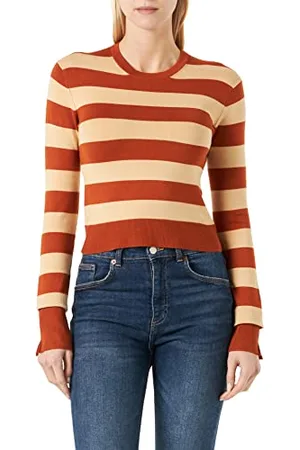 JACK & JONES Damski sweter JJXX JXVALENTINA LS Soft Cropped Knit, Bombay Brown/Stripes:/beżowy, M