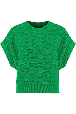 Taifun Damski sweter z wyciętymi ramionami, sweter bez rękawów, rękaw 3/4, kołnierz polo, jednokolorowy, , 44