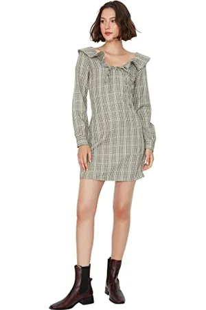 Trendyol Damska sukienka mini Ruffle Hem Polo Neck Woven Dress, , 40