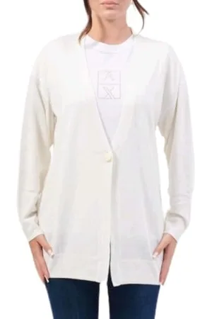 Armani Exchange Damski sweter z logo Ofelia, wyszywane logo, dekolt w serek, , XS