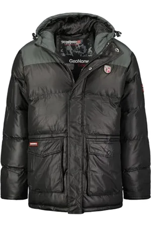 Geographical Norway Cisar Men Parka, długa, ciepła, jesienno-zimowa, wodoodporna kurtka z kapturem, outdoorowa futrzana kurtka wiatrówka, męska (czarna XL), , XL