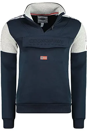 Geographical Norway Fagostino Męska bluza z kapturem z kieszenią kangurka - Bluza z logo bluza z kapturem ciepły długi rękaw - męska wiosna lato jesień zima (granatowa 2XL), , XXL