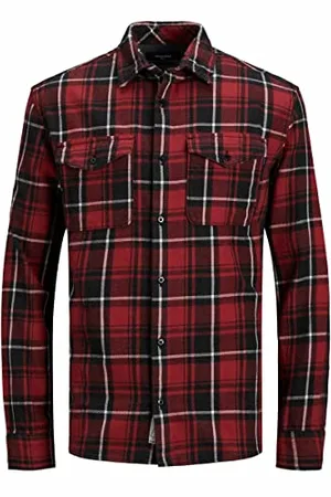 JACK & JONES Męska koszula Jprbluwoodland Check Overshirt L/S Sn, Brick Red/Fit:overshirt Fit, M