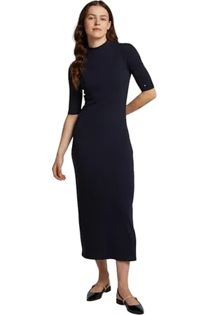 Tommy Hilfiger Damska Slim 5X2 Rib MIDI Sukienka 1/2 WW0WW44430 Sukienka Bodycon, Niebieska, M, , M