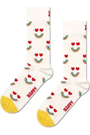 Happy Socks Happy Rainbow Sock, kolorowe i zabawne, Skarpety dla kobiet i mężczyzn, Biały-Żółty-Czerwony (36-40)