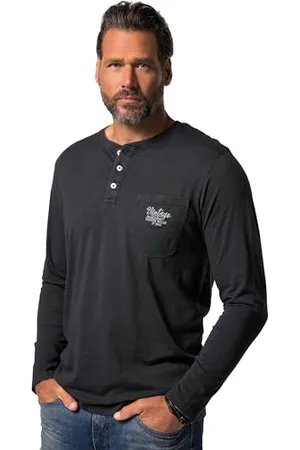 JP 1880 Henley męska koszulka z długim rękawem, listwa guzikowa, flammjersey, , 6XL