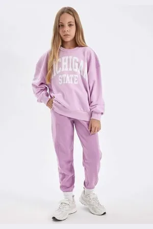 DeFacto Girl Regular Fit bluza z długim rękawem, dziergana bluza z kapturem dla dziewczynek (fioletowa, 7/8 lat), , 7-8 lat