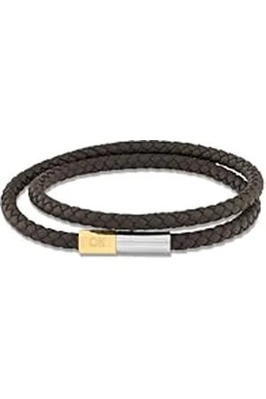 Calvin Klein Męska bransoletka z kolekcji INDUSTRIAL FACETS z podwójnie owiniętą plecioną brązową skórą - 35100044, Jeden rozmiar, Skóra, Bez kamieni szlachetnych