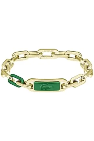 Lacoste Męska bransoletka łańcuszkowa, złota, 190 mm, 190 mm, jonowa cienka złota stal i zielone aluminium, bez kamieni szlachetnych, 190mm, Cienka złota stal jonowa i zielone aluminium, Bez kamieni