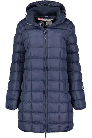 Geographical Norway Babette Lady Długa gruba ciepła parka damska jesienno-zimowa - cienki płaszcz ze sztucznego futra z kapturem - kurtka wiatrówka - elegancka kurtka damska (granatowa 2XL)