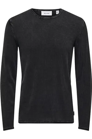 Only & Sons Koszulka z d³ugim rêkawem mêska Wzorem prania casual Wy³osowan± Rêkawiczka Sweatshirt Niederlegen Stricken., Colours:Black, Größe Pullover:S