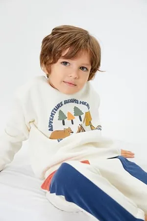 Koton Babyboys bluza z długim rękawem z motywem natury, z nadrukiem, z okrągłym dekoltem, szczotkowana, , 2-3 Lat
