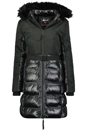 Geographical Norway Dorifore Lady Parka Długa gruba ciepła damska jesienno-zimowa - cienki płaszcz ze sztucznego futra z kapturem - kurtka wiatrówka - elegancka kurtka damska ( M), , M