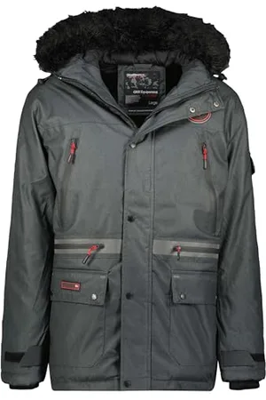 Geographical Norway Cayran Męska ciepła parka długa, jesienno-zimowa, wodoodporna kurtka z kapturem, outdoorowa futrzana kurtka wiatrówka, męska (czarna XL), , XL