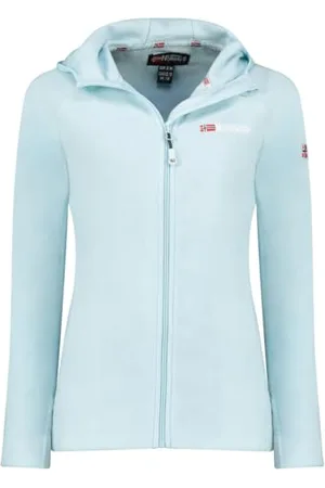 Geographical Norway Tugood Damski ciepły polar z zamkiem błyskawicznym, kurtka jesienno-zimowa, ciepła dla kobiet, długi rękaw, miękki futrzany sweter, wygodny na zewnątrz (błękitny 2XL), Niebieski