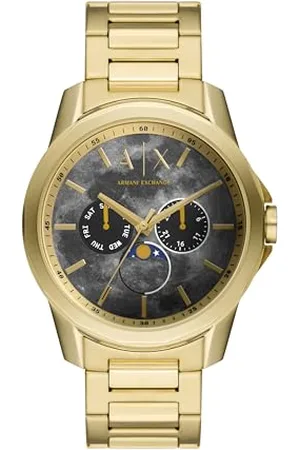 Armani Exchange Zegarek dla mężczyzn, mechanizm kwarcowy wielofunkcyjny, koperta 44MM ze stali nierdzewnej w kolorze złotym z paskiem ze stali nierdzewnej, AX1737
