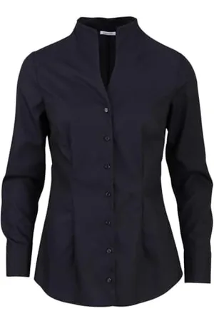 Seidensticker Damska bluzka – modna bluzka – bez fiszbinów bluzka z kołnierzem kielichowym – krój slim fit – długi rękaw – 100% bawełna, , 46