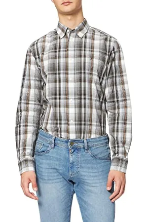 Tommy Hilfiger Koszula męska - koszula męska Poplin Check - Regular Fit - Kołnierz na guziki - 100% bawełna organiczna, Żelazny szary/wielokolorowy, S