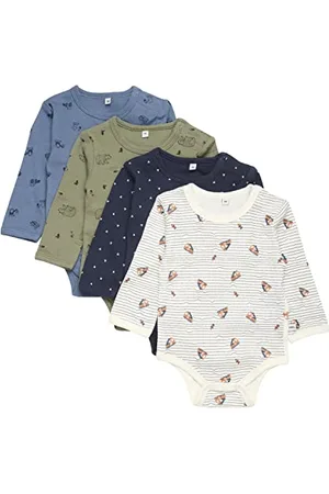 Pippi Unisex Baby Body LS AO-Printed (4-pak) bielizna głęboka lichen Green, 80, Deep Lichen Green, 80