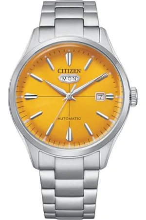 Citizen Męski zegarek analogowy ze stali nierdzewnej 40,2 mm z automatyczną żółtą tarczą, , Bransoletka
