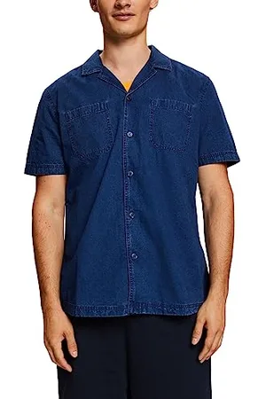 ESPRIT Koszula dżinsowa z krótkim rękawem, 100% bawełna, Blue Dark Washed, XXL