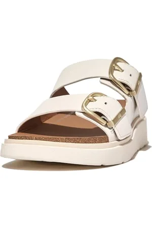 FitFlop Damskie skórzane klapki z klamrą GEN-FF dwupaskowe, białe, 35 UK, , 38 EU