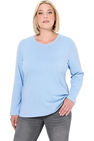 Ulla Popken Damska koszulka duże rozmiary, duże rozmiary, slim, okrągły dekolt, długi rękaw, , 50-52
