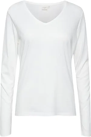 Cream Damska koszulka damska z dekoltem w serek długie rękawy Regular Fit Hip Length Damska, , L