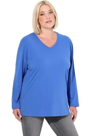 Ulla Popken Damska koszulka duże rozmiary, duże rozmiary, plus size, dekolt w serek, luźna, z długim rękawem, , 66-68