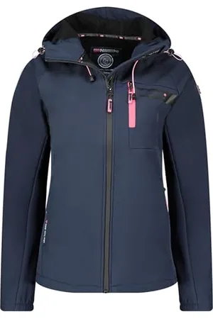 Geographical Norway Tendresse damska kurtka softshellowa z kapturem wodoodporna outdoorowa kurtka wiatrówka - aktywności na świeżym powietrzu wędrówki na nartach jesienno-zimowa wiosna (granatowa XL)
