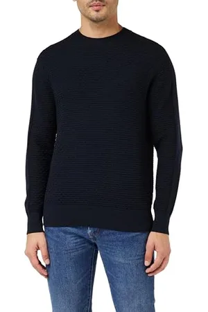 Armani Exchange Męski okrągły dekolt, mankiety, sweter, niebieski, XXL, , XXL