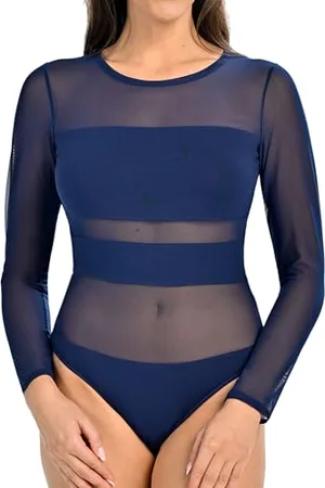 Teyli Body damskie wiskoza przezroczysta siatka w paski, , XL