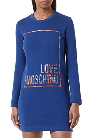 Moschino Damska sukienka o regularnym kroju z wyciętym logo z błyszczącym nadrukiem, , 44