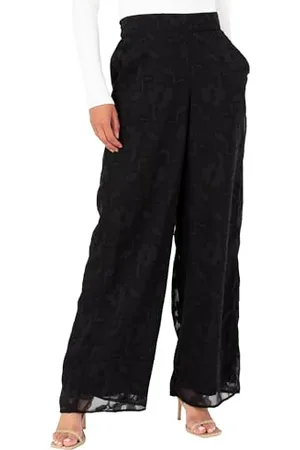 Lovedrobe Damskie spodnie Palazzo Damskie spodnie z szerokimi nogawkami kwiatowy nadruk szyfonowe spodnie smart casual impreza odzież biurowa, czarne 12, , 38