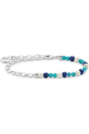 Thomas Sabo Damen Charm-Armband mit blauen Beads und weißen Perlen Silber, 925 Sterlingsilber, Länge: 17 cm, A2100-056-7-L17