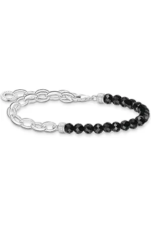 Thomas Sabo Damen Charm-Armband mit schwarzen Onyx-Beads Silber, 925 Sterlingsilber, Länge: 16-19 cm, A2098-130-11-L19