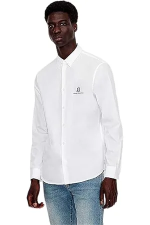 Armani Exchange Męska koszulka z długim rękawem i logo z guzikami, klasyczna koszula, /wystawny ogród, XS