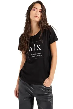 Armani Exchange Damska bawełna, Boyfriend Fit, Black Edition T-Shirt, , XL