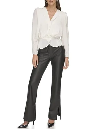 DKNY Damska bluzka z długim rękawem z dekoltem w serek, , XS