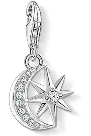 Thomas Sabo Zawieszka damska Charms księżyc i gwiazda, srebrna z cyrkoniami, 22 mm