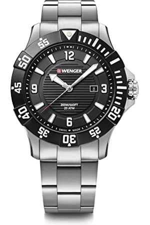 Wenger Męski zegarek na rękę Seaforce Ø 43 mm, Swiss Made, analogowy, kwarcowy, wodoszczelny do 200 m, pasek ze stali nierdzewnej, czarny/srebrny, 01.0641.131, , bransoletka