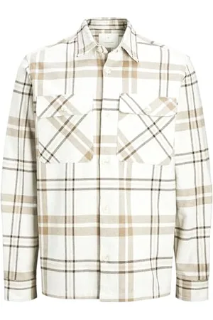 JACK & JONES Męska kurtka koszulowa JPRRAYMOND Melange Check Overshirt LS SN, Cloud Dancer/Fit: Comfort Fit, L, , L