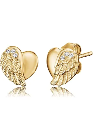 Engelsrufer Damen Ohrringe Ohrstecker Herzflügel aus vergoldetem Sterling Silber, Steckverschluss, besetzt mit 6 weißen Zirkonia Steinen, nickelfrei, 9mm, ERE-LILHEARTWING-STG